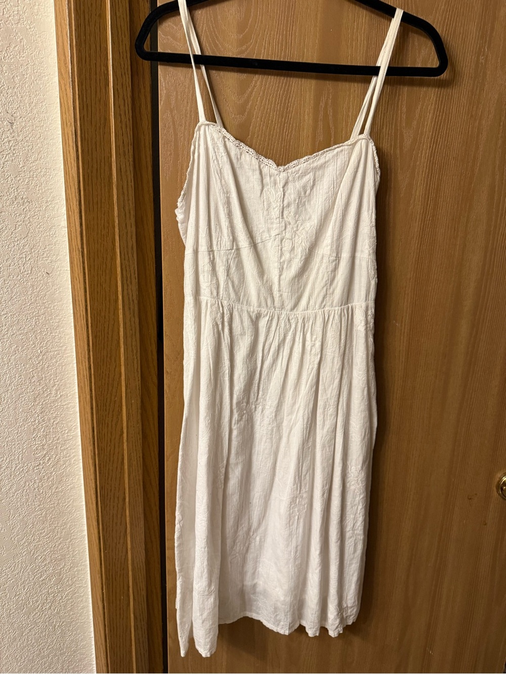 Romy White Cotton Lace-Trim Spaghetti Strap Midi Dress